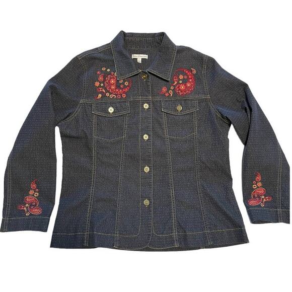 Rebecca Malone Denim Button-up Shirt, Paisley Embroidery, L - Picture 6 of 11